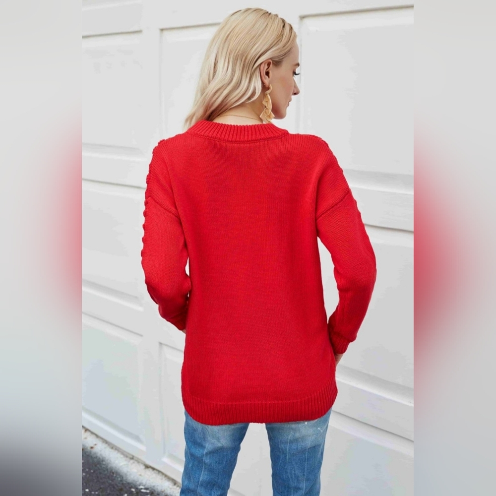 Distressed Openwork Breathable Knit Lightweight Sweater Pullover Red - Picture 2 of 9